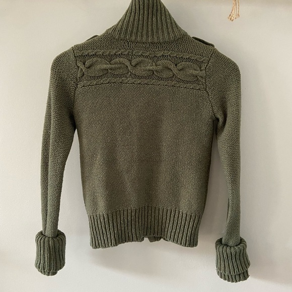 ☃️Y2K AEArmy Green Wool Blend Chunky Knit Zip up Double Breasted Top - Picture 3 of 5